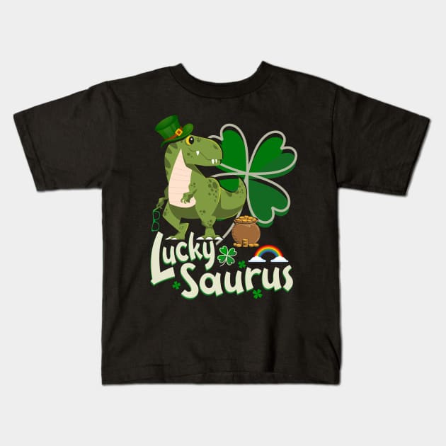 st patricks day dinosaur Kids T-Shirt by Jandjprints